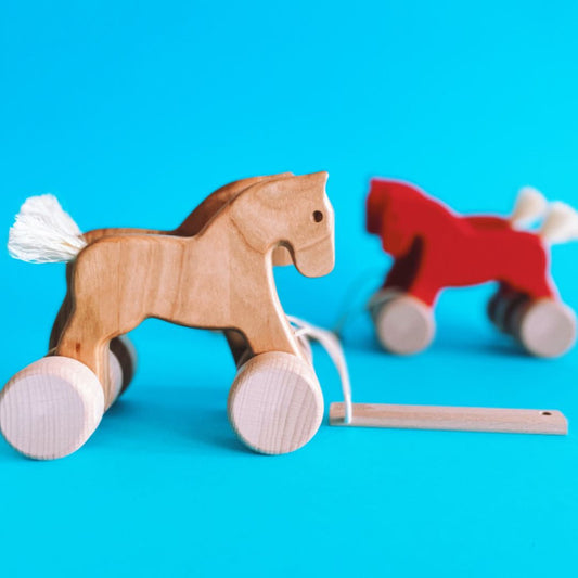 BAJO - Podwójne drewniane konie (skaczące) czerwony - EKO
